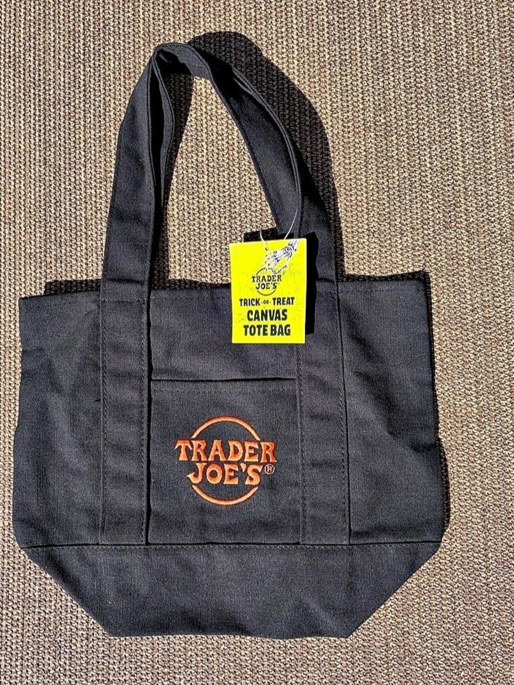 Trader Joes 2026 Halloween Trick or Treat Mini Canvas Tote Bag Black NWT